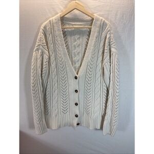 Anthropologie Ivory Grandpa Cardigan Sweater oversizd Chunky Cable Knit L granny